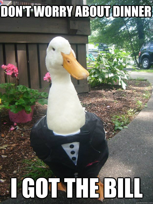 Don't worry about dinner I got the bill - Don't worry about dinner I got the bill  First Date Duck