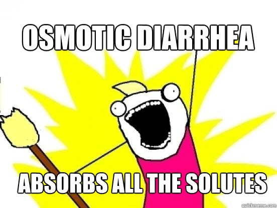 Osmotic Diarrhea Absorbs all the solutes  X All The Things
