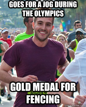 Goes for a jog during the Olympics Gold medal for Fencing  Ridiculously photogenic guy
