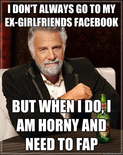 I don't always go to my ex-girlfriends facebook but when I do, I am horny and need to fap  The Most Interesting Man In The World