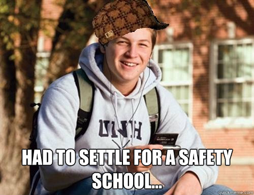  Had to settle for a safety school...  College Freshman