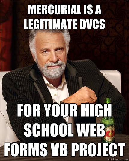 Mercurial is a legitimate dvcs For your high school web forms VB project  The Most Interesting Man In The World