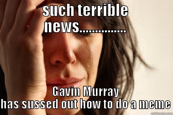 SUCH TERRIBLE NEWS............... GAVIN MURRAY HAS SUSSED OUT HOW TO DO A MEME First World Problems