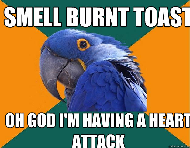SMELL BURNT TOAST OH GOD I'M HAVING A HEART ATTACK   Paranoid Parrot