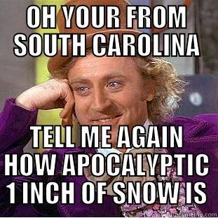 OH YOUR FROM SOUTH CAROLINA TELL ME AGAIN HOW APOCALYPTIC 1 INCH OF SNOW IS Condescending Wonka