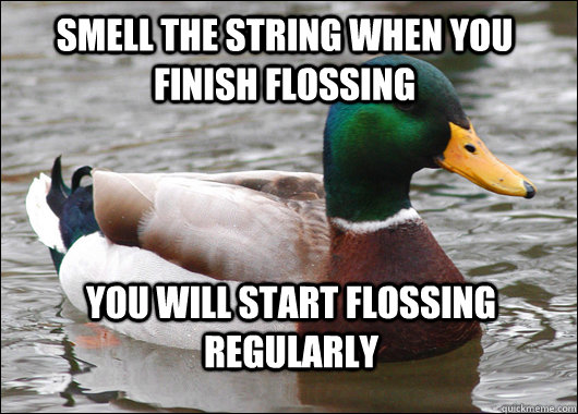 Smell the string when you finish flossing you will start flossing regularly  Actual Advice Mallard