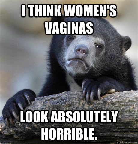 I think women's vaginas look absolutely horrible. - I think women's vaginas look absolutely horrible.  Confession Bear