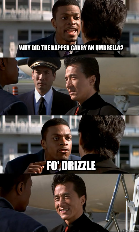 Why did the rapper carry an umbrella?  Fo' drizzle - Why did the rapper carry an umbrella?  Fo' drizzle  Lame Joke Tucker