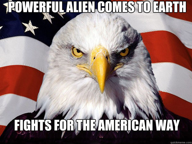 Powerful alien comes to Earth Fights for the American Way  Patriotic Eagle