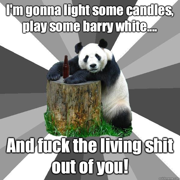 I'm gonna light some candles, play some barry white.... And fuck the living shit out of you!  Pickup-Line Panda