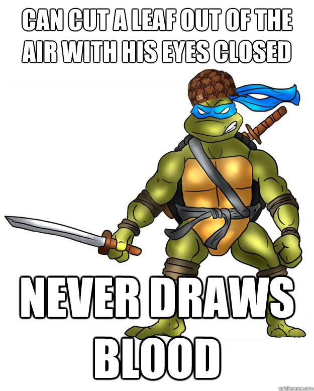 can cut a leaf out of the air with his eyes closed never draws blood - can cut a leaf out of the air with his eyes closed never draws blood  Scumbag Leonardo