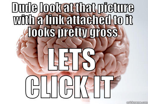 Gross links - DUDE LOOK AT THAT PICTURE WITH A LINK ATTACHED TO IT LOOKS PRETTY GROSS LETS CLICK IT  Scumbag Brain