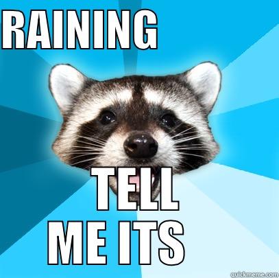 RAINING               TELL ME ITS     Lame Pun Coon