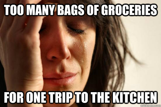 too many bags of groceries for one trip to the kitchen  First World Problems