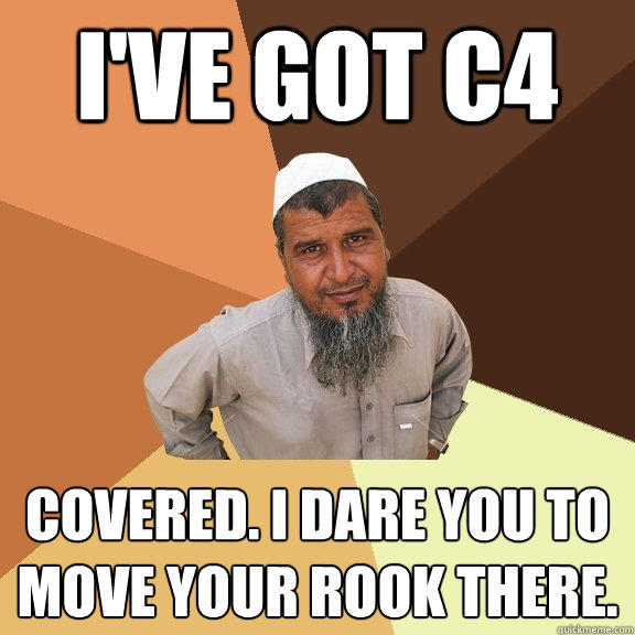 I've got c4 covered. I dare you to move your rook there.  Ordinary Muslim Man