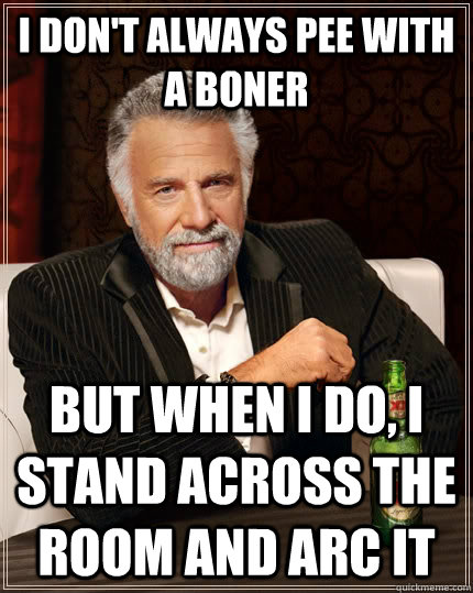 I don't always pee with a boner But when I do, I stand across the room and arc it  The Most Interesting Man In The World