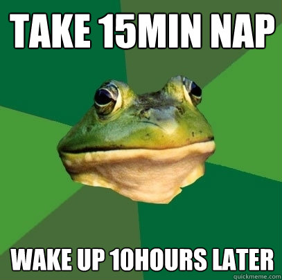 take 15min nap Wake up 10hours later - take 15min nap Wake up 10hours later  Foul Bachelor Frog