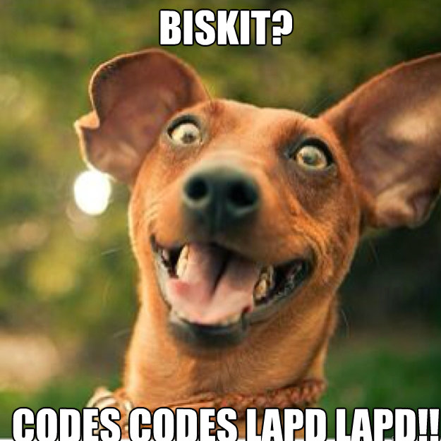 BISKIT? CODES CODES LAPD LAPD!!  crazy dog