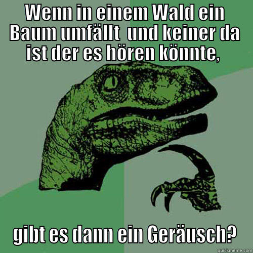 WENN IN EINEM WALD EIN BAUM UMFÄLLT  UND KEINER DA IST DER ES HÖREN KÖNNTE,  GIBT ES DANN EIN GERÄUSCH? Philosoraptor
