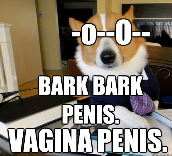 BARK BARK PENIS. VAGINA PENIS. -o--O--  Lawyer Dog