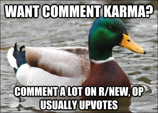 Want comment karma? Comment a lot on r/new, OP usually upvotes - Want comment karma? Comment a lot on r/new, OP usually upvotes  Actual Advice Mallard