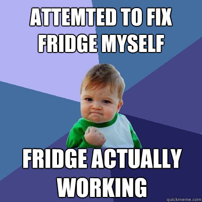 attemted to fix fridge myself fridge actually working  Success Kid