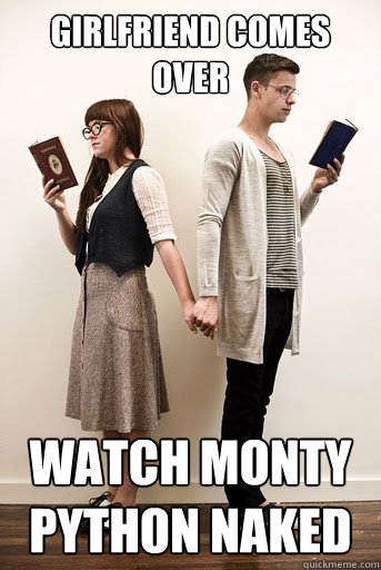 girlfriend comes over Watch Monty Python naked  