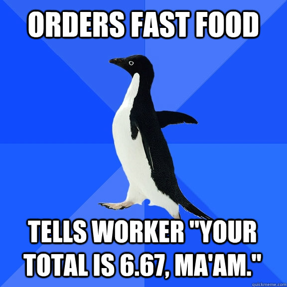 Orders fast food Tells worker 