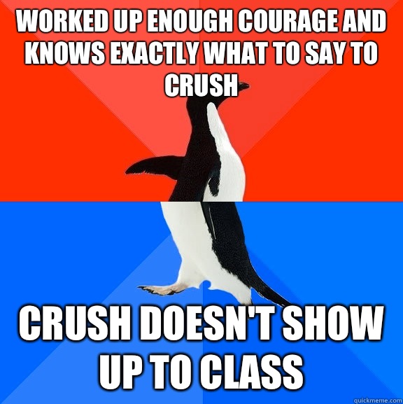 Worked up enough courage and knows exactly what to say to crush Crush doesn't show up to class   Socially Awesome Awkward Penguin