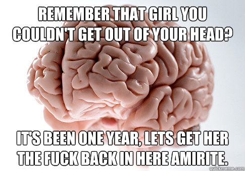 Remember that girl you couldn't get out of your head? It's been one year, lets get her the fuck back in here amirite.  Scumbag Brain