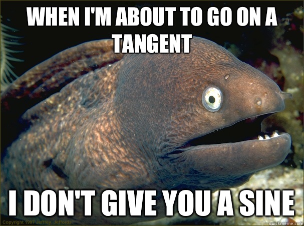 When i'm about to go on a tangent I don't give you a sine  Bad Joke Eel