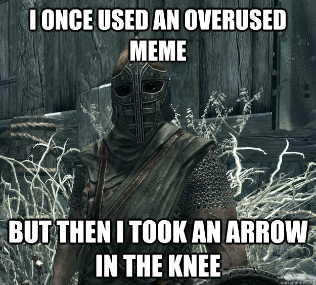 I once used an overused meme but then i took an arrow in the knee  Skyrim Guard