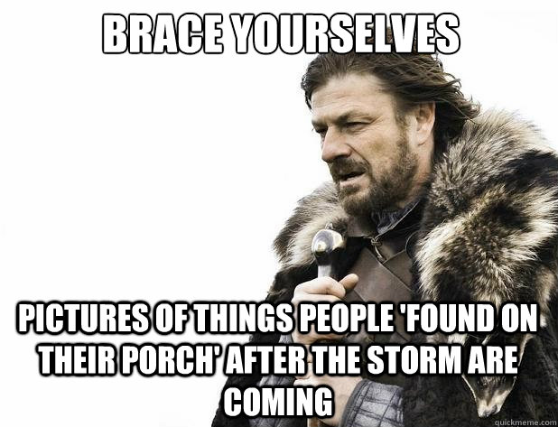Brace yourselves pictures of things people 'found on their porch' after the storm are coming - Brace yourselves pictures of things people 'found on their porch' after the storm are coming  Misc