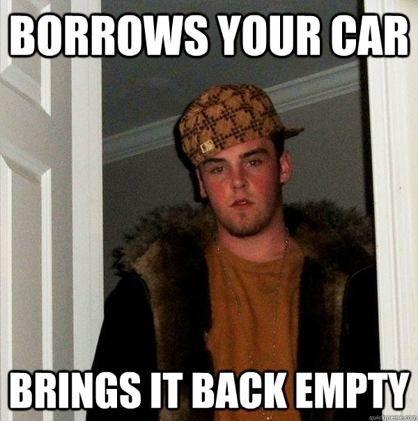 Borrows your Car Brings it back empty - Borrows your Car Brings it back empty  Scumbag Steve