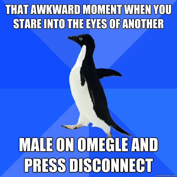 That awkward moment when you stare into the eyes of another male on Omegle and press disconnect  Socially Awkward Penguin