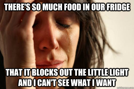 There's so much food in our fridge That it blocks out the little light and I can't see what I want  First World Problems