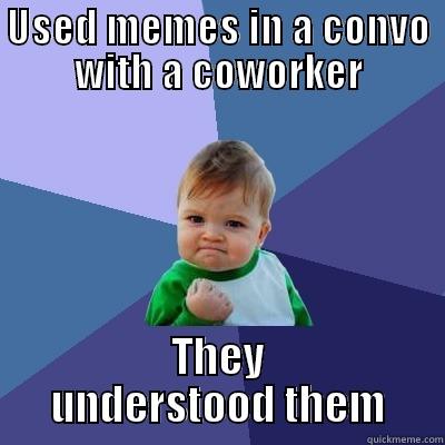 USED MEMES IN A CONVO WITH A COWORKER THEY UNDERSTOOD THEM Success Kid