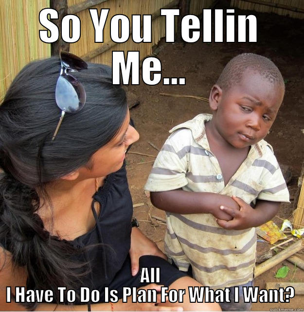 SO YOU TELLIN ME... ALL I HAVE TO DO IS PLAN FOR WHAT I WANT? Skeptical Third World Kid