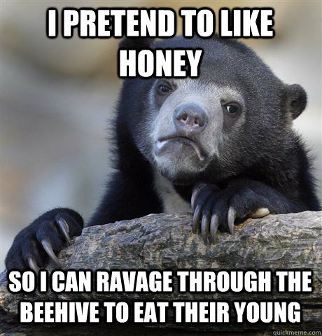 I PRETEND TO LIKE HONEY SO I CAN RAVAGE THROUGH THE BEEHIVE TO EAT THEIR YOUNG  Confession Bear