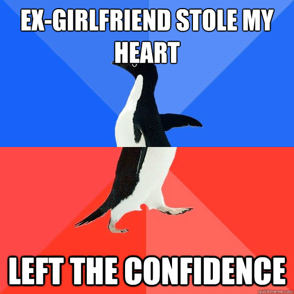 Ex-Girlfriend stole my heart Left the confidence  Socially Awkward Awesome Penguin