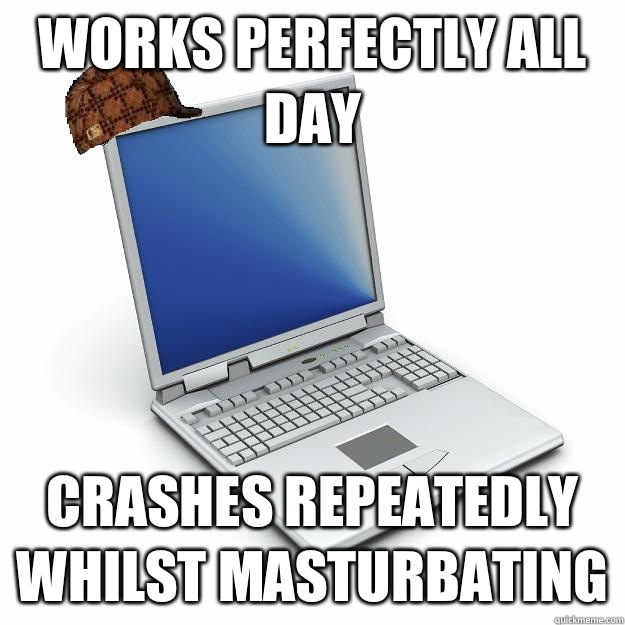 Works perfectly all day Crashes repeatedly whilst masturbating  Scumbag computer