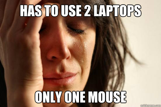 Has to use 2 laptops only one mouse  First World Problems