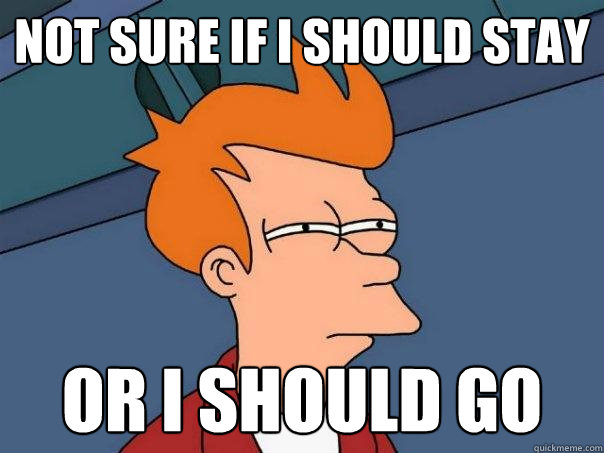 not sure if I should stay or I should go  Futurama Fry