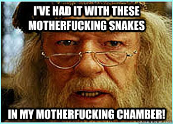 I've had it with these motherfucking snakes In my motherfucking chamber!  Angry Dumbledore