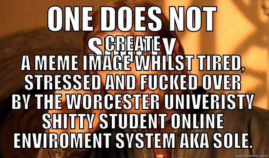 ONE DOES NOT SIMPLY CREATE A MEME IMAGE WHILST TIRED, STRESSED AND FUCKED OVER BY THE WORCESTER UNIVERISTY SHITTY STUDENT ONLINE ENVIROMENT SYSTEM AKA SOLE. Boromir