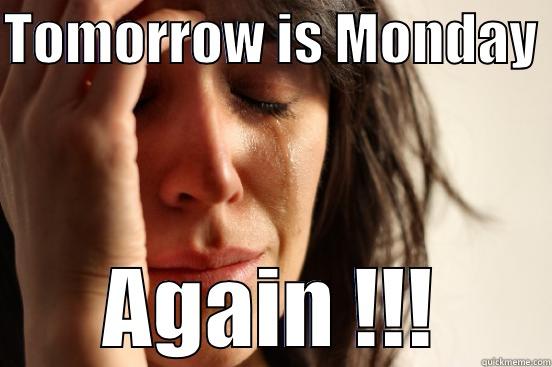 TOMORROW IS MONDAY  AGAIN !!! First World Problems