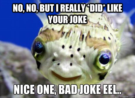 No, No, But I REALLY *Did* Like Your joke Nice one, Bad Joke Eel.. - No, No, But I REALLY *Did* Like Your joke Nice one, Bad Joke Eel..  Polite Laugh Pufferfish