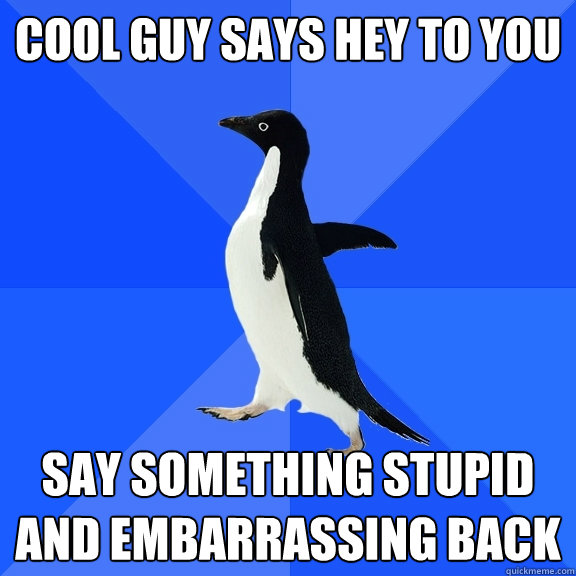 cool guy says hey to you say something stupid and embarrassing back  Socially Awkward Penguin
