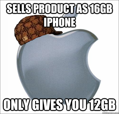 Sells product as 16GB iphone only gives you 12Gb  