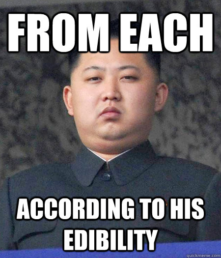 From each  according to his edibility  Chubby Kim